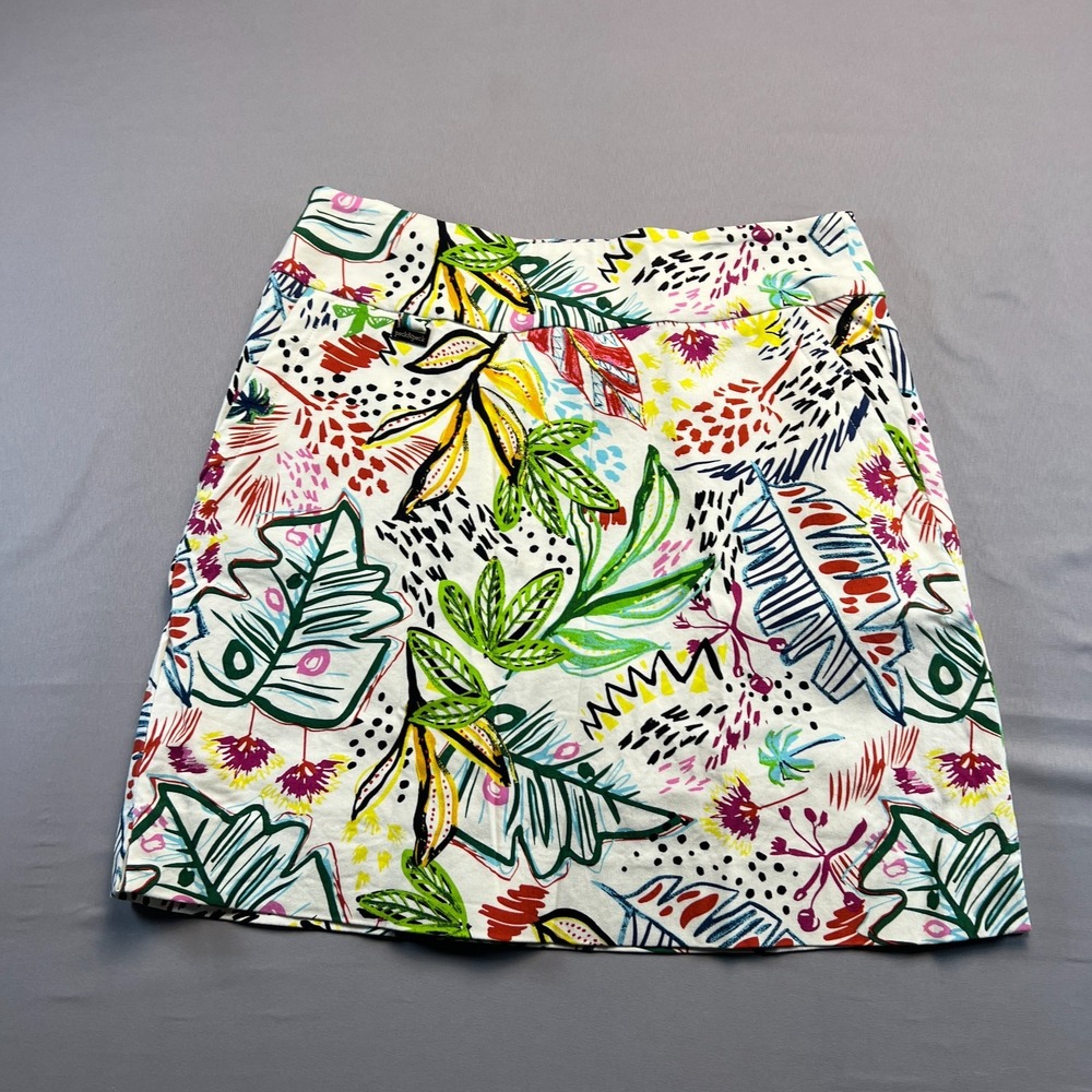 Peck & Peck A Line Skirt Women 6 White Floral Print Stretch Pockets High Waisted
